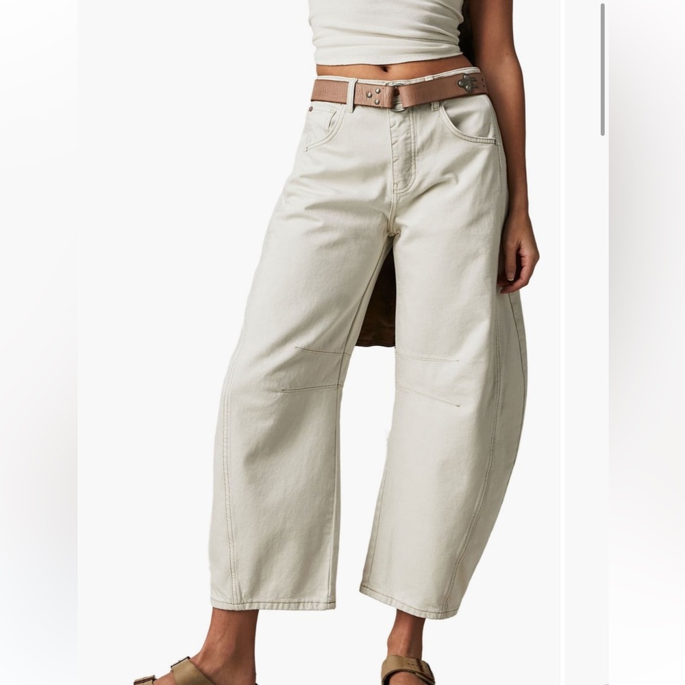 We the Free Good Luck Mid Rise Barrel Leg Jeans Milk Sz 29 Free People